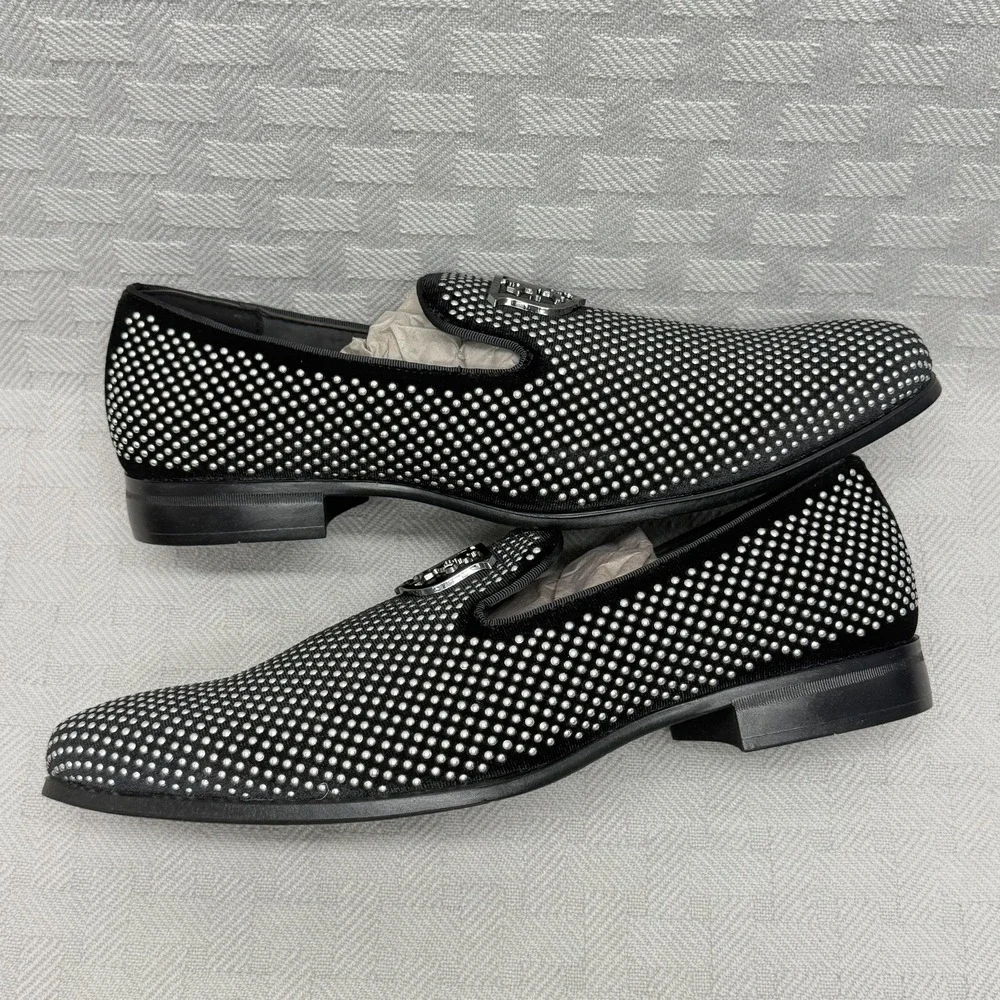 Stacy Adams Men‎ Shoes Swagger Studded Slip On Satin Black 25228-042 Size 11